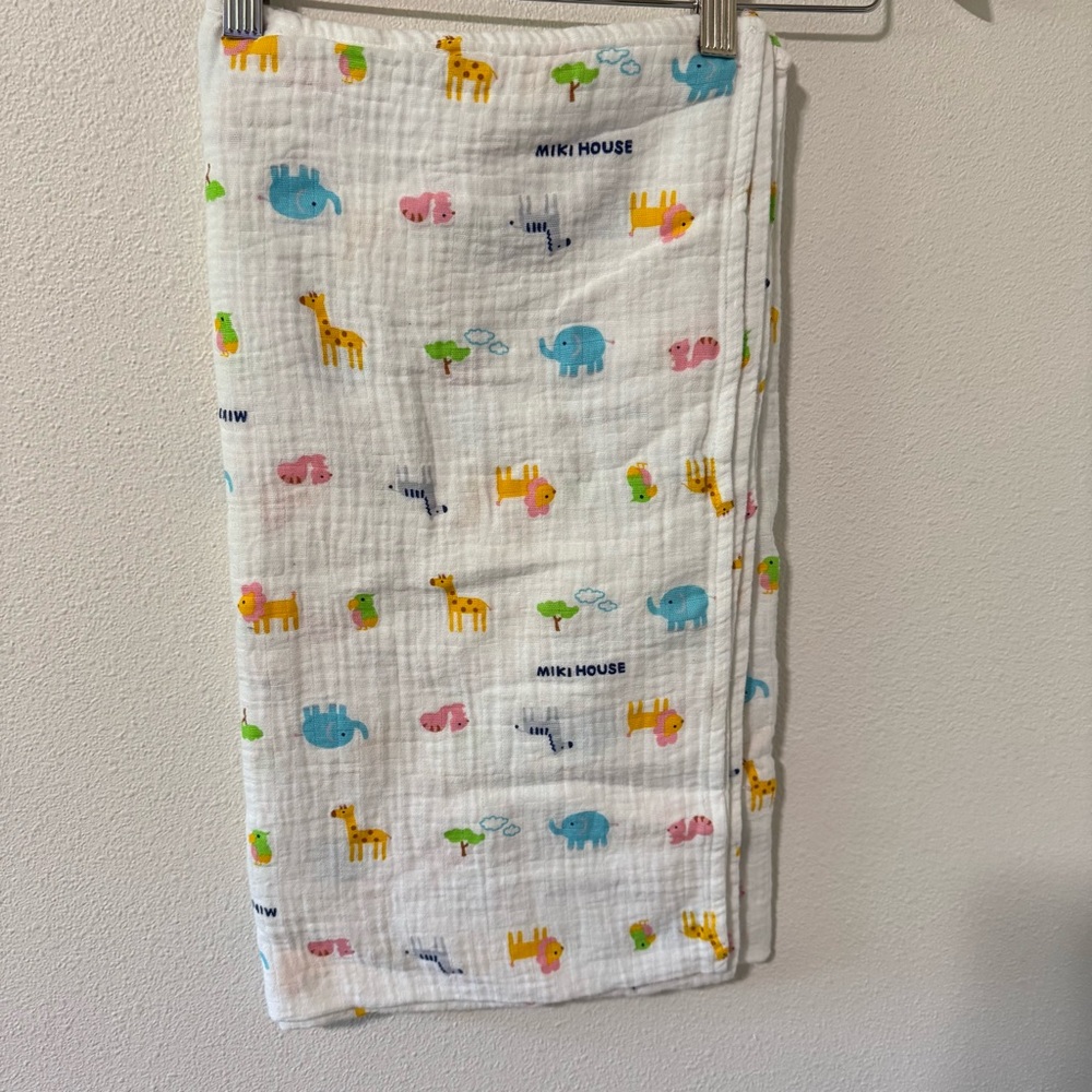 Miki House Zoo Friends Japanese Muslin Gauze Cotton Swaddle Blanket-42x38”